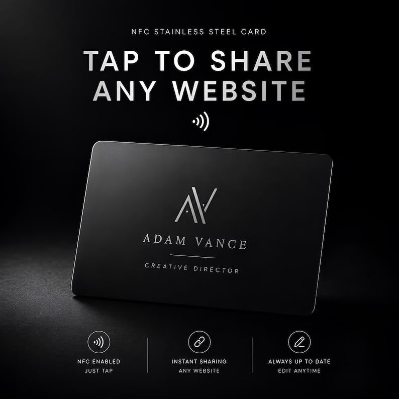 NFC Carte de visite | 1-Tap Carte Premium en Métal avec Finition Brillante 